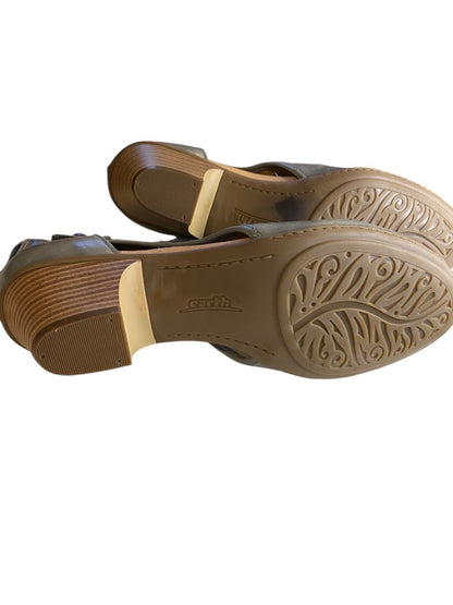 Size 9.5B Earth Vicki Moroccan Blue Leather Peep Toe 2" Heeled Sandals Womens