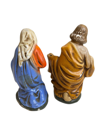 Vintage Mary and Joseph Hollow Plaster Nativity Figurine Western Germany 4"