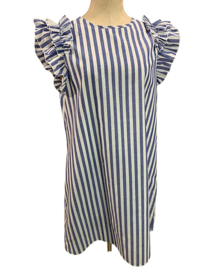 Size XL Shein Blue White Ruffle Sleeve Sheath Dress Lined Vertical Stripe