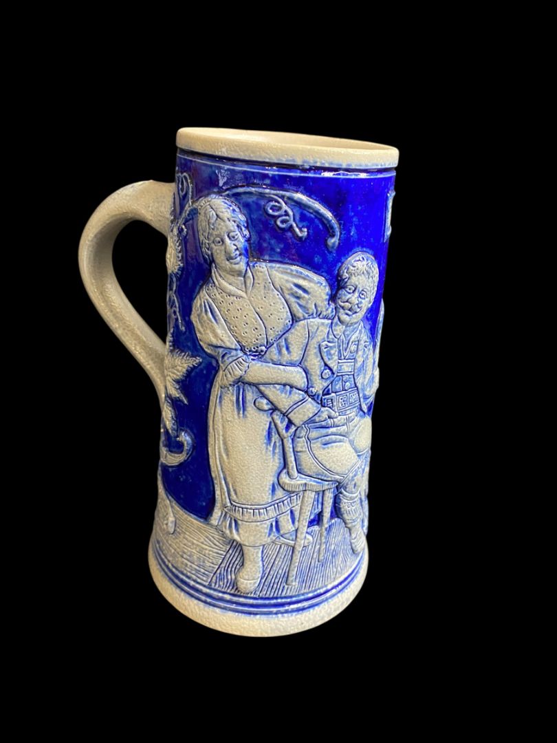 Vintage Germany Stoneware Stein Salt Glazed Mug Cobalt .5 Liter