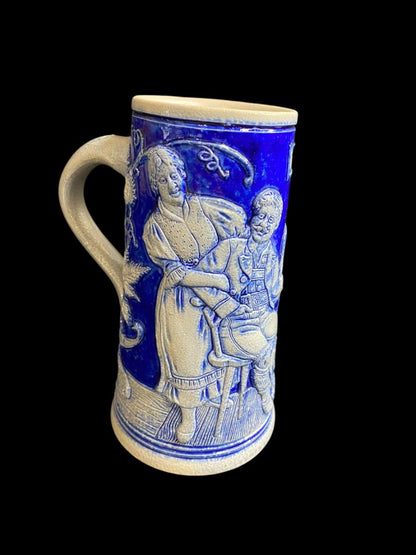 Vintage Germany Stoneware Stein Salt Glazed Mug Cobalt .5 Liter