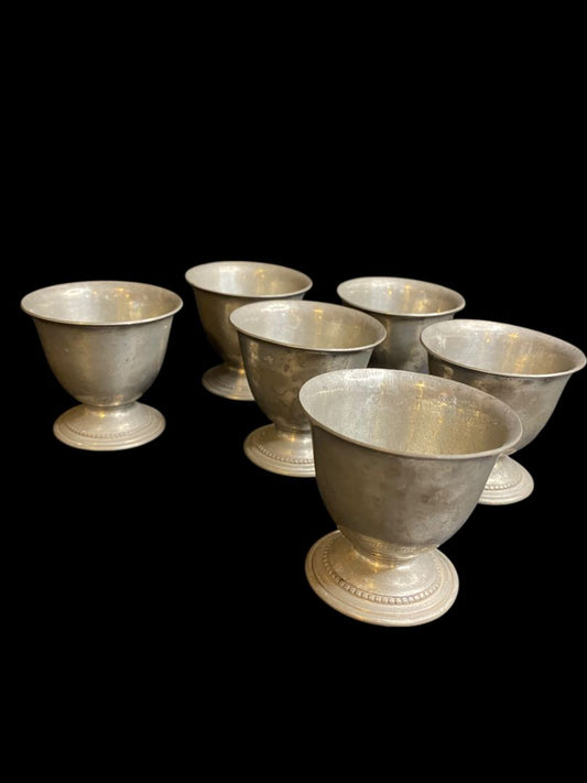Small Pedestal Bowls Set of 6 Beaded Silvertone 2.5"