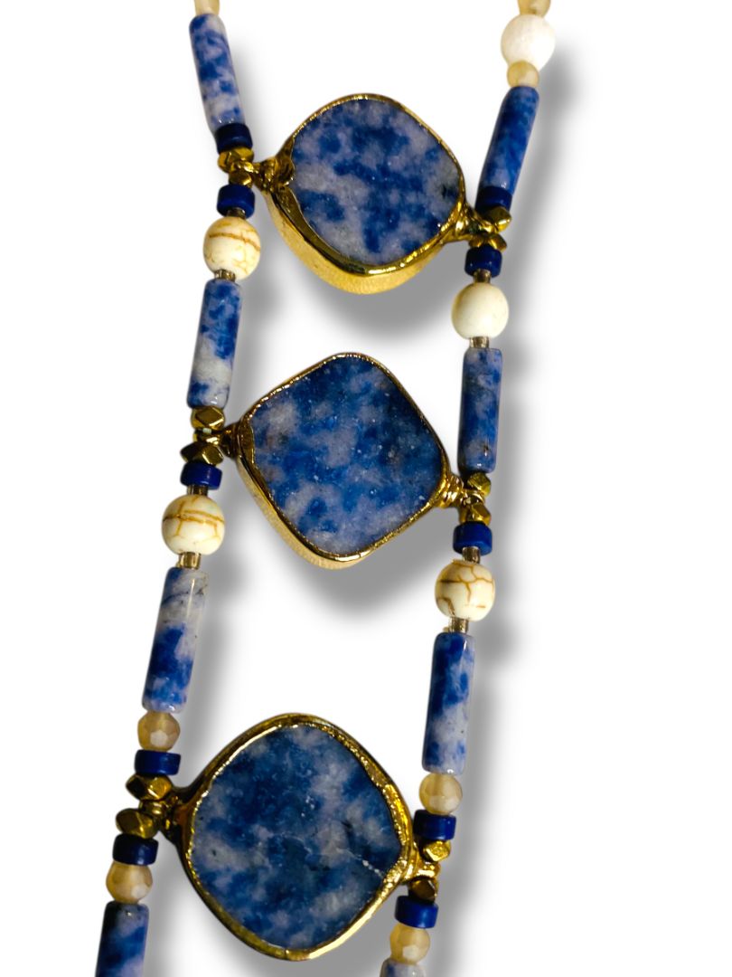 New Lucky Brand Statement Necklace Blue Stone 20" Drop Boho