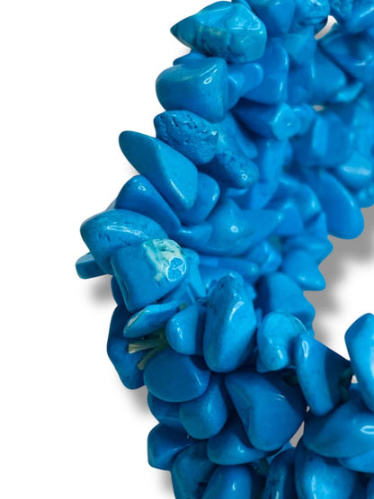 Turquoise Chip Bead Bracelet 1.25" Wide Cuff Stretch