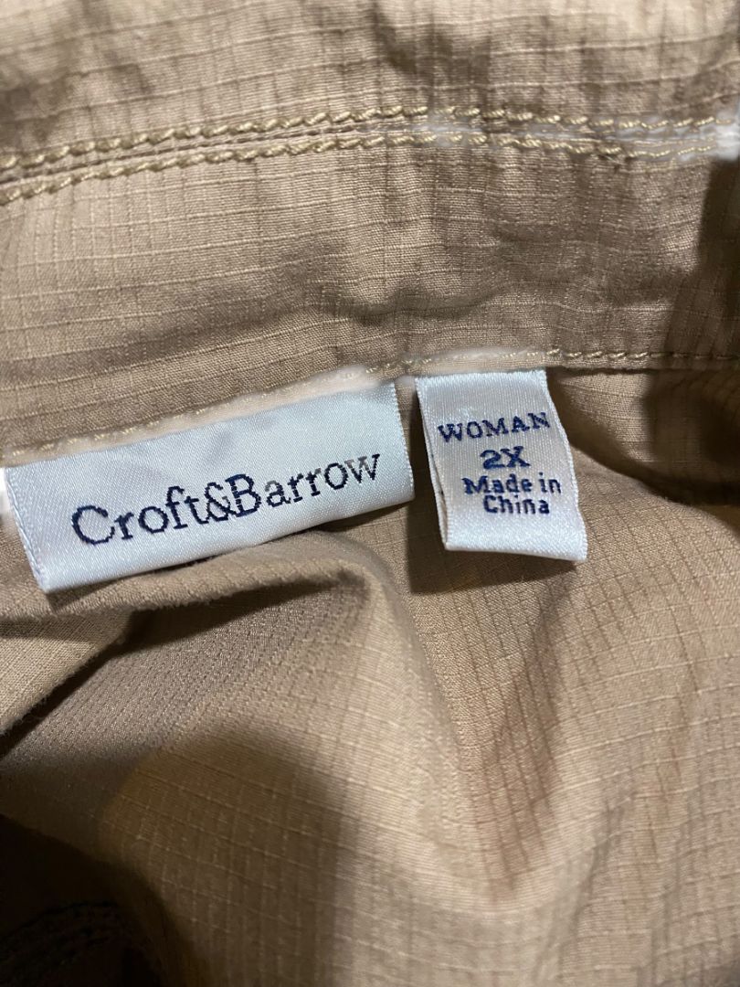 Size 2X Croft & Barrow Womens Tan Lightweight Full Zip Jacket Safari Style