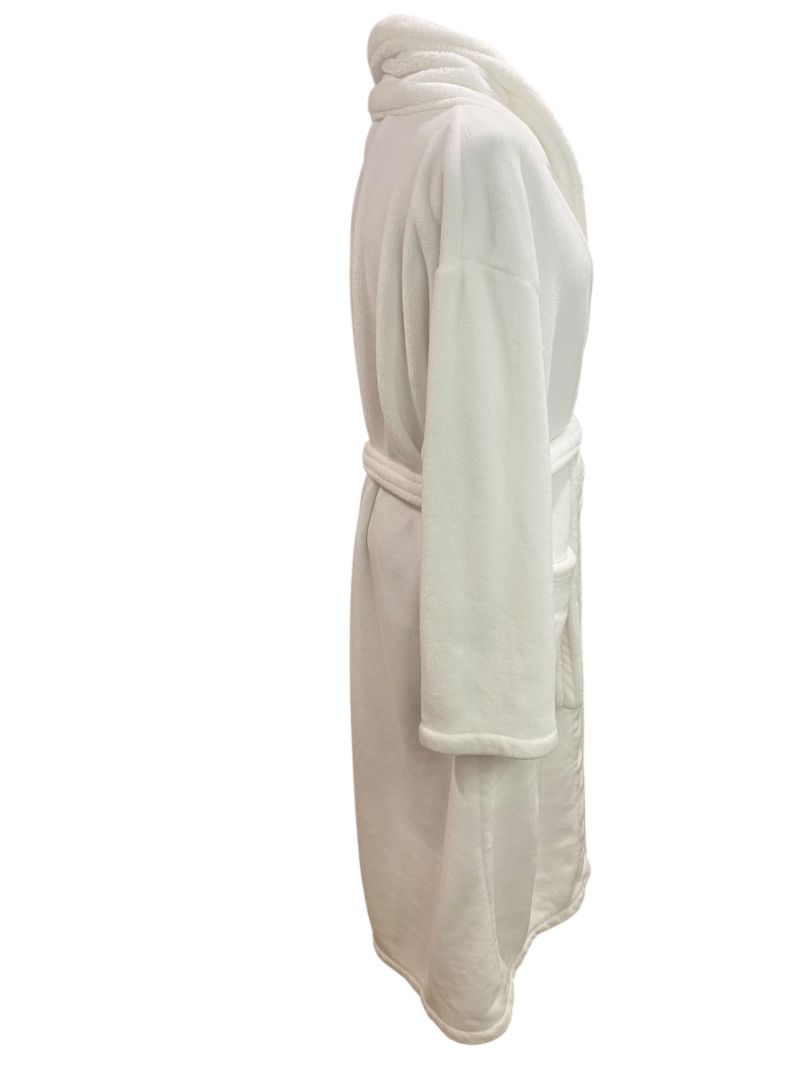 One Size White Belted Womens Robe Fleece Fluffy Pockets