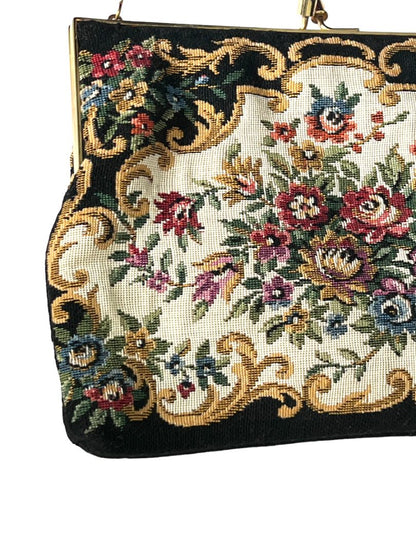 Walborg Floral Tapestry Embroidery Clutch With Chain KissLock Closure Vintage