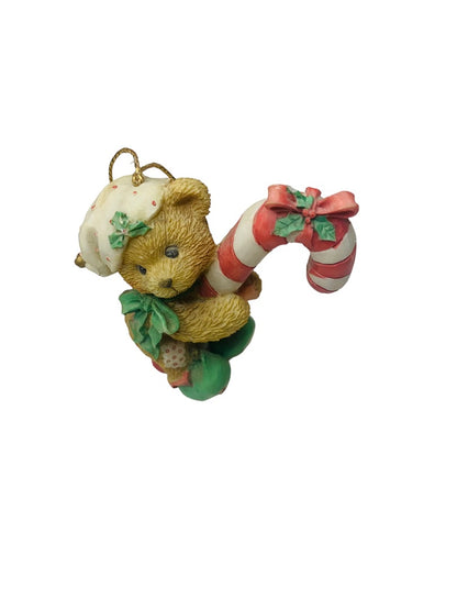 1995 Enesco Priscilla Hilman Cherished Teddie  Christmas Ornament Candy Cane 3"