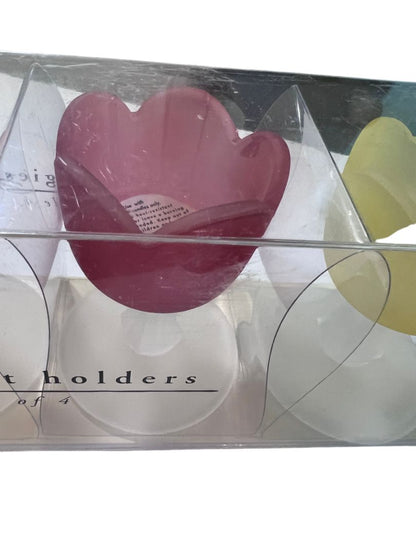 Pier 1 Imports Satin Glass Tulip Pedestal Tea Light Candle Holders Set of 4 3.5" NEW
