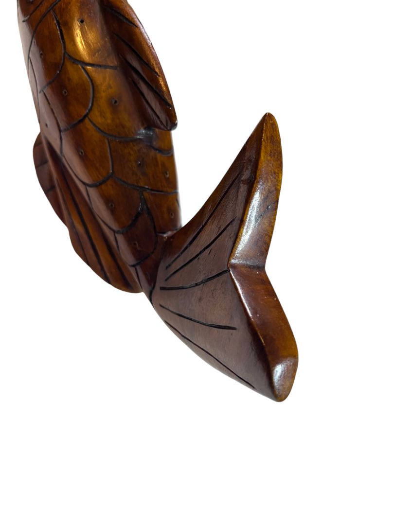 Haitain Mahogany Wood Carved Fish Statue Figurine Peek Brothers Imports, In