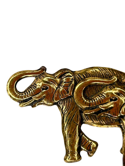 Three Goldtone Elephants Trunks Up Brooch Pin  2 5/8"