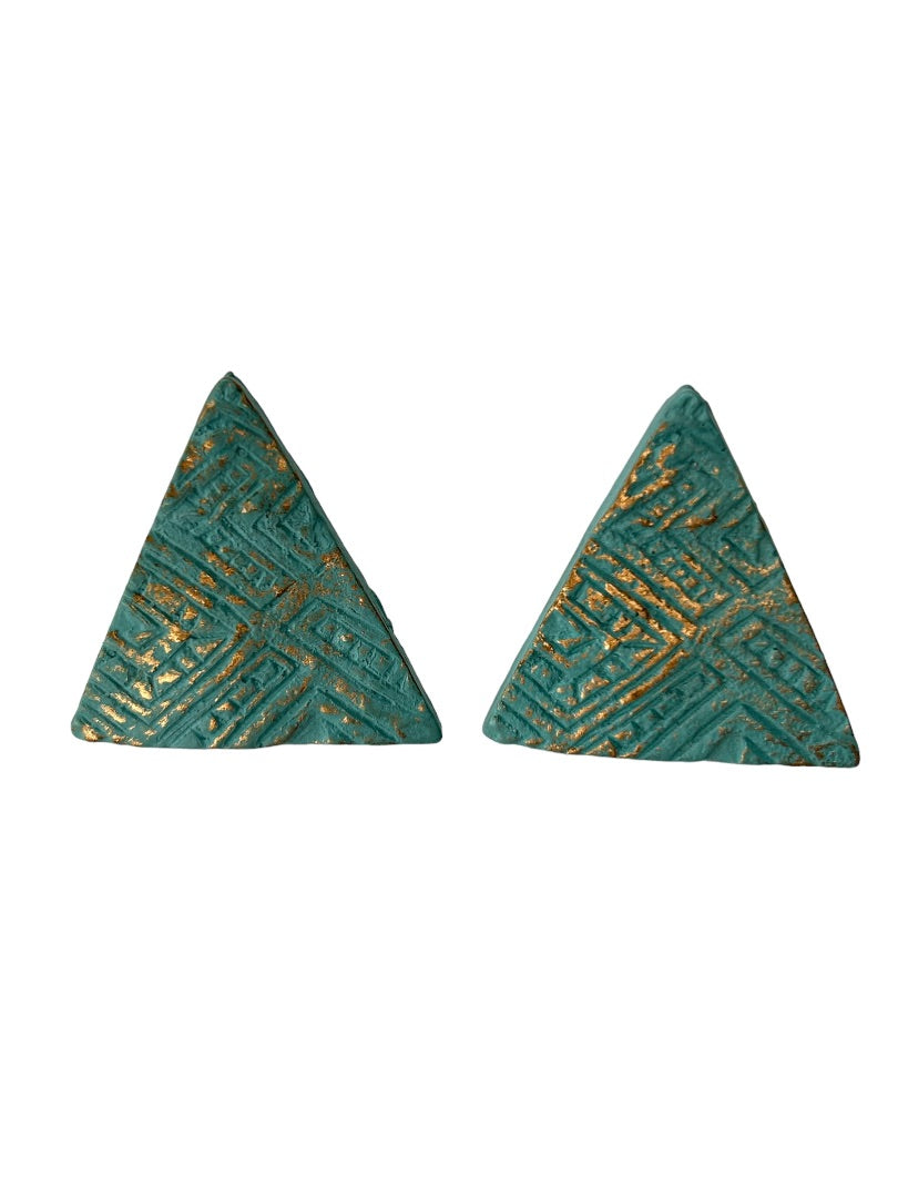 1980s Triangle Geometric Earrings Post Pierced Paint Clay 1 3/8"