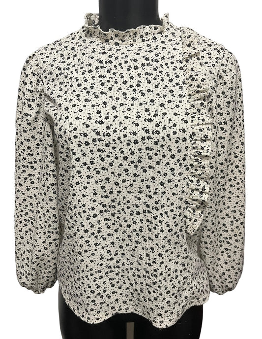 Size 13-14 Zara Girls Ruffle Detail Long Sleeve Floral Print Girls Shirt Blouse