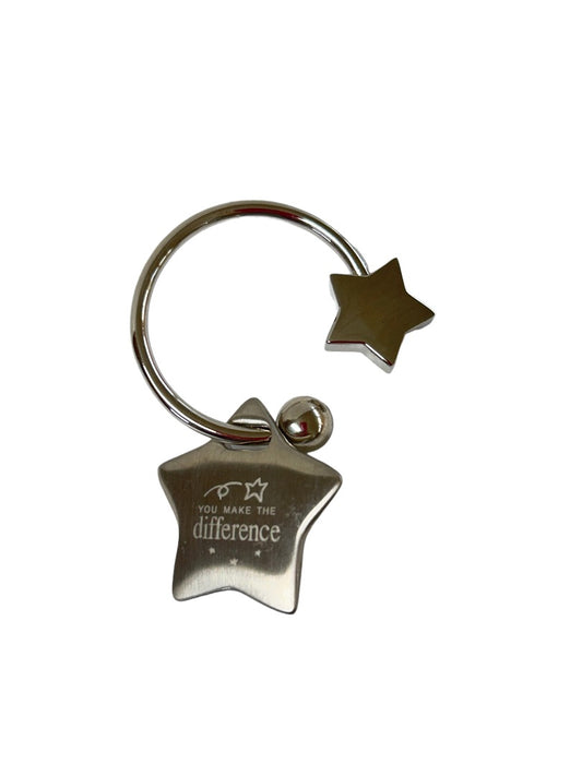 Silvertone "You Make a Difference" Keychain Star Design Key Ring