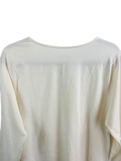 XL D & Co Women's V-Neck Embroidered Neckline Ivory Color Long Sleeve Tshirt