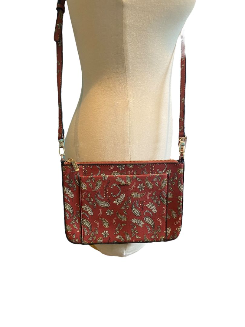 Parfois Red Paisley Crossbody Slim Pocketbook Adjustable Strap