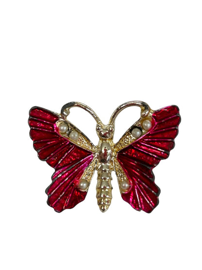 Scatter Pins Set of 2 Butterfly Hot Pink Goldtone Brooch Pin 1"