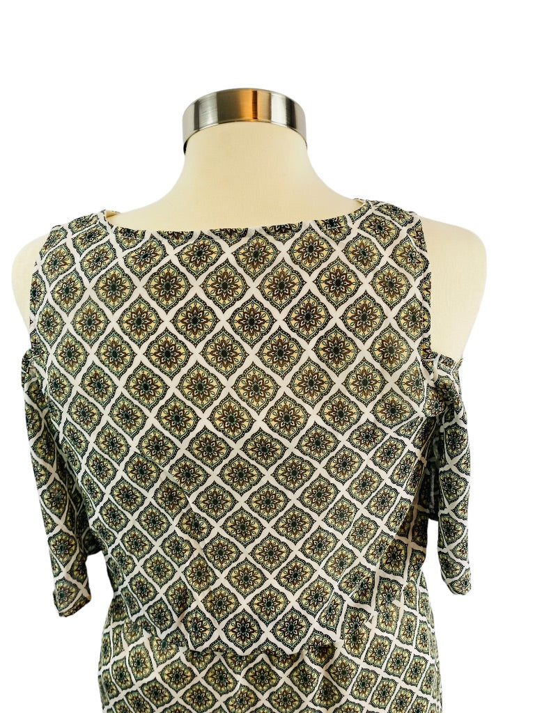 Small Petite Tacera Cold Shoulder Print Maxi Dress Elastic Waist Lined