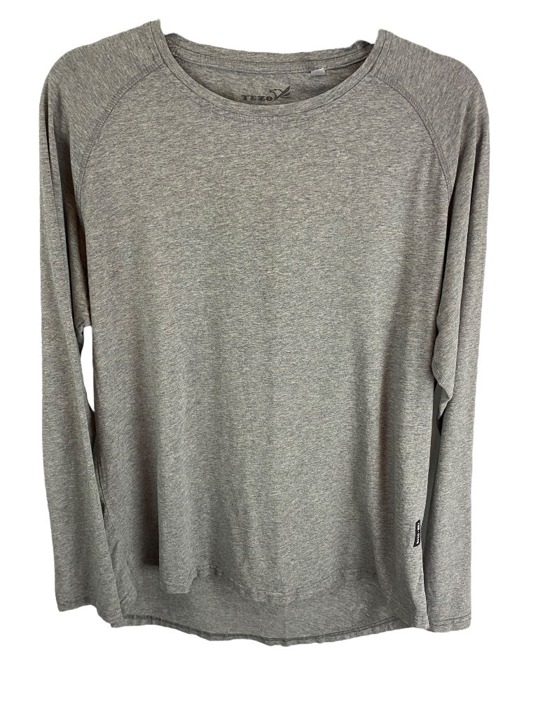 Large Tezo Men's Heathered Gray Long Sleeve Pullover Tshirt