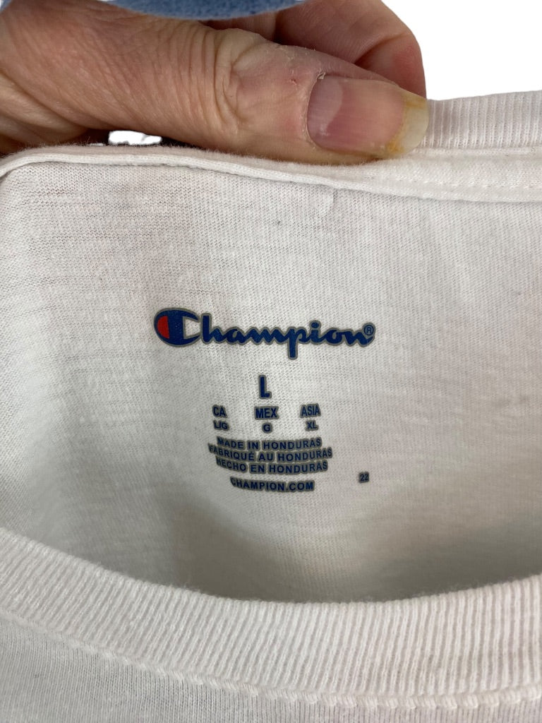 Large Champion Men's White Tshirt Short Sleeve "Greetings from the Champion Athletic Club"