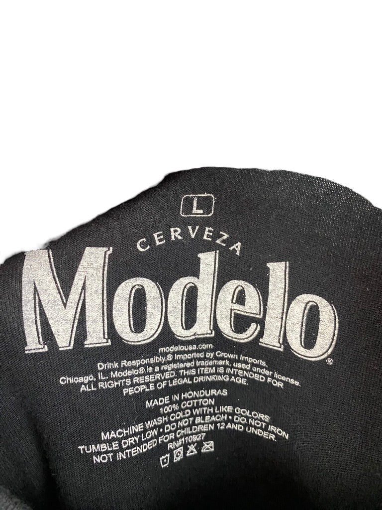 Large Cerveza Modelo Men's Short Sleeve Black Tshirt Graphic Tee