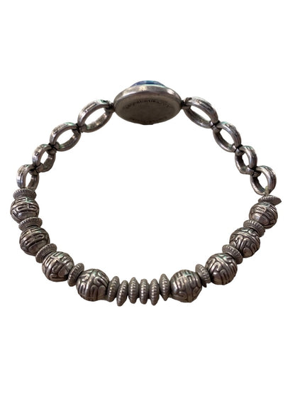 Magnabilities Silvertone Antiqued Stretch Bracelet Blue White Stone Inset Removable