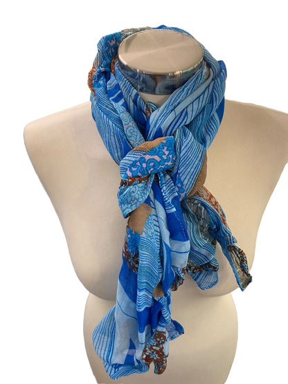 Lightweight Blue Pattern Summer Scarf 31" x 80" Womens Wrap Shawl