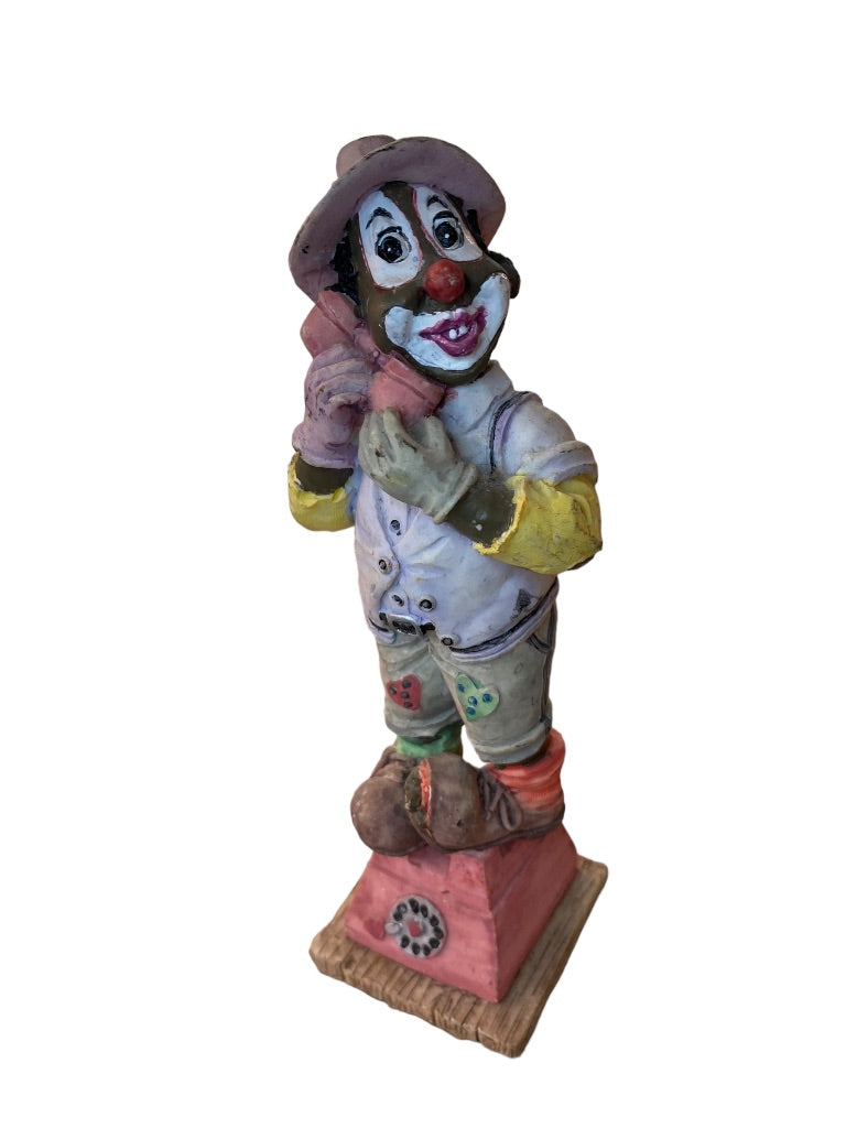 1995 Resin Clown Figurine Brown Skin Standing on Phone Cute 6"