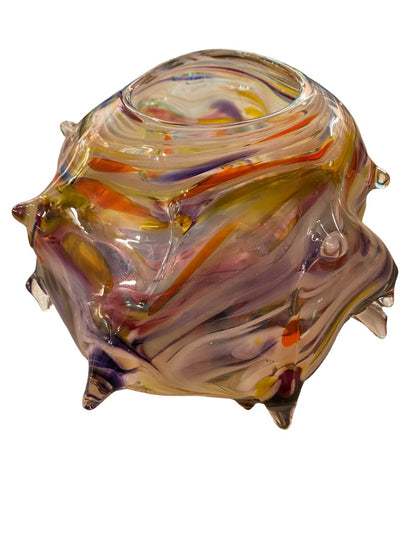 Signed James Hayes Art Glass Swirl Vessel Abstract Hand Blown  8.5" x 5.25