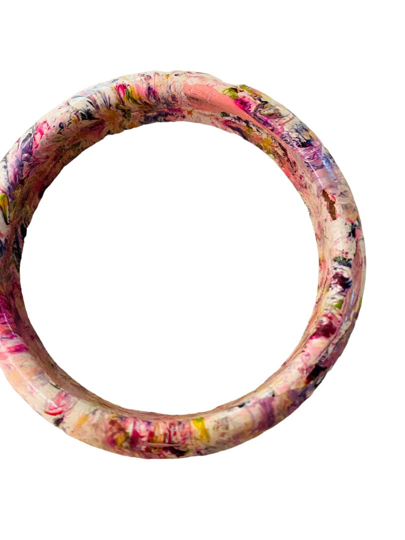 Small Painted Wooden Bangle Bracelet Swirl Multicolor 2.1" Inside Diameter