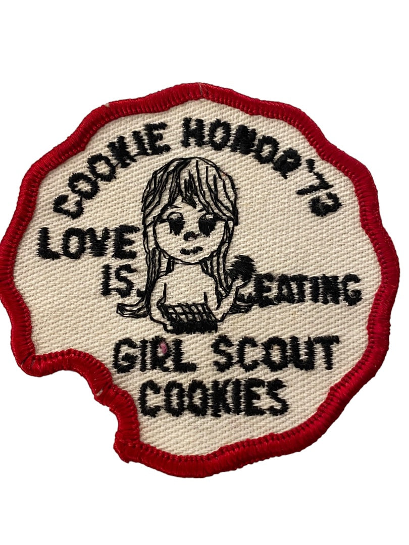 Girl Scout Patch Vintage 1973 Cookie Honor "Love is Eating Girls Scout Cookies" 3.2"