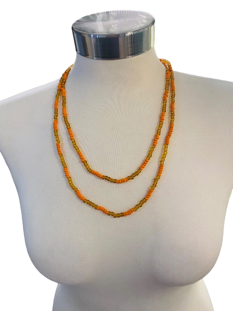 Orange and Yellow-Gold 48" Strand String Beaded Necklace Overhead No Clasp