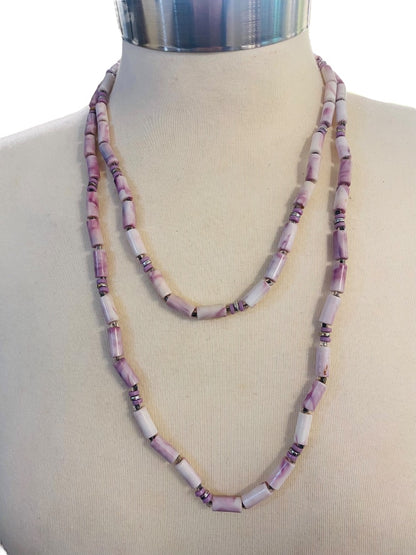 Lavender Beaded Vintage Overhead Necklace 45" Strand String