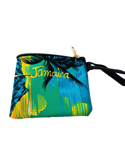 Jamaica Souvenir Small Tropical Print Fabric Wristlet Zip Top 4.75"w x 3.75"h