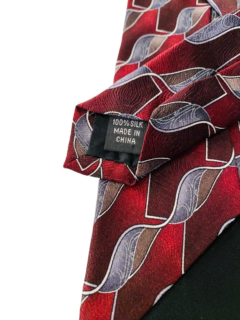 Joseph & Feiss Extra Long Mens 60" Necktie Tie Red Gray  100% Silk