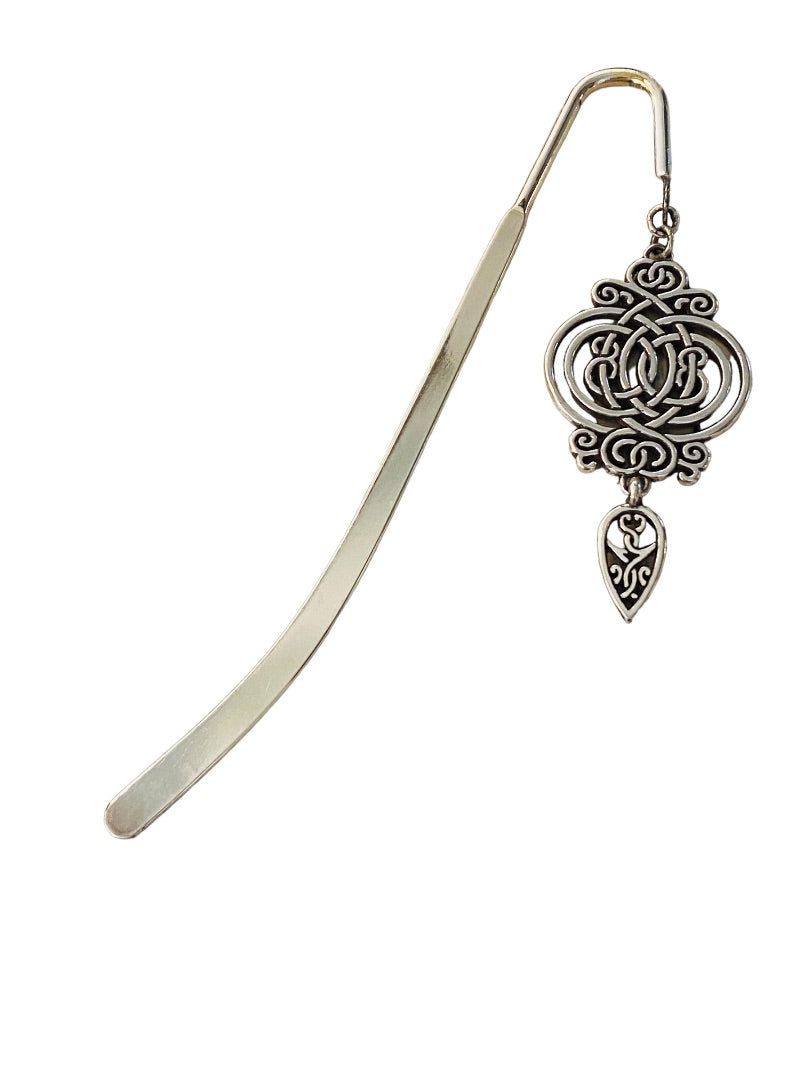 Vintage Silvertone Metal Bookmark Charm Pendant Ornate 5.5" Place Holder Taiwan