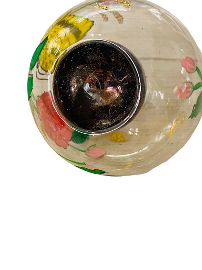 Clear Glass Ornament Tabletop or Hanging Handpainted Butterfly Flower Glitter 3.25" Diameter