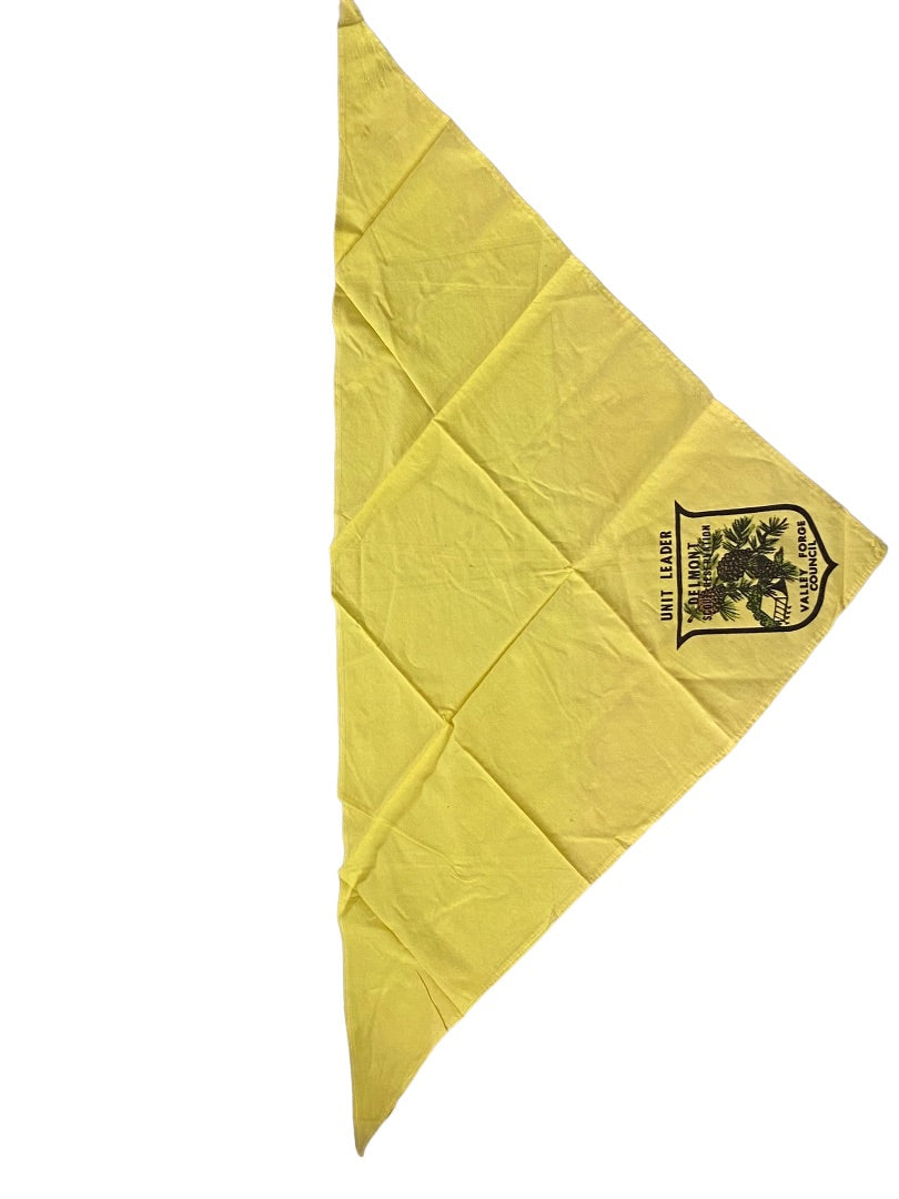 Vintage Bandana Yellow Unit Leader Delmont Scout Reservation Valley Forge Council 15 x 14"