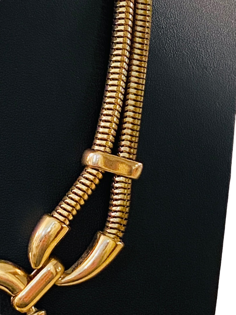 Charming Charlie Goldtone Statement Necklace 17-21" Dual Snake Chain