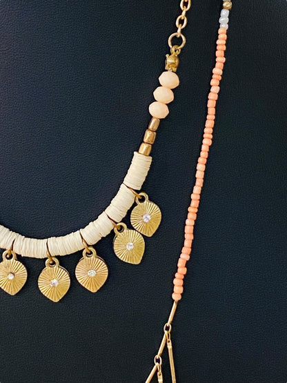 Dual Strand Layered Necklace Pink Seed Beads Goldtone 18-20"