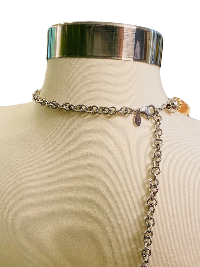 Chico's Mixed Metals Pink Brown Silvertone Lobster Clasp 37-40"