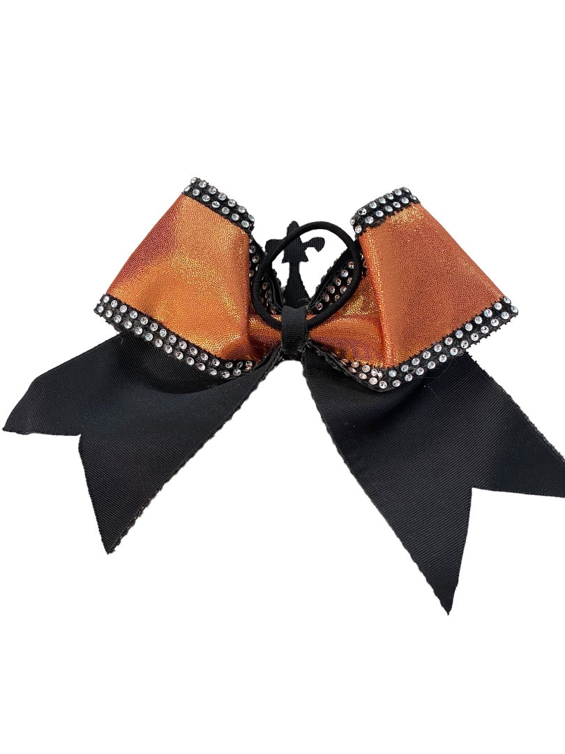 Girls Oversize Hair Bow 6.5" Elastic Ponytail Holder Shiny Orange Black Crown