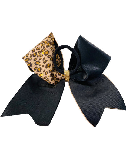 Girls Oversize Hair Bow 6.5" Elastic Ponytail Holder "This Beauty Cheers Like a Beast"