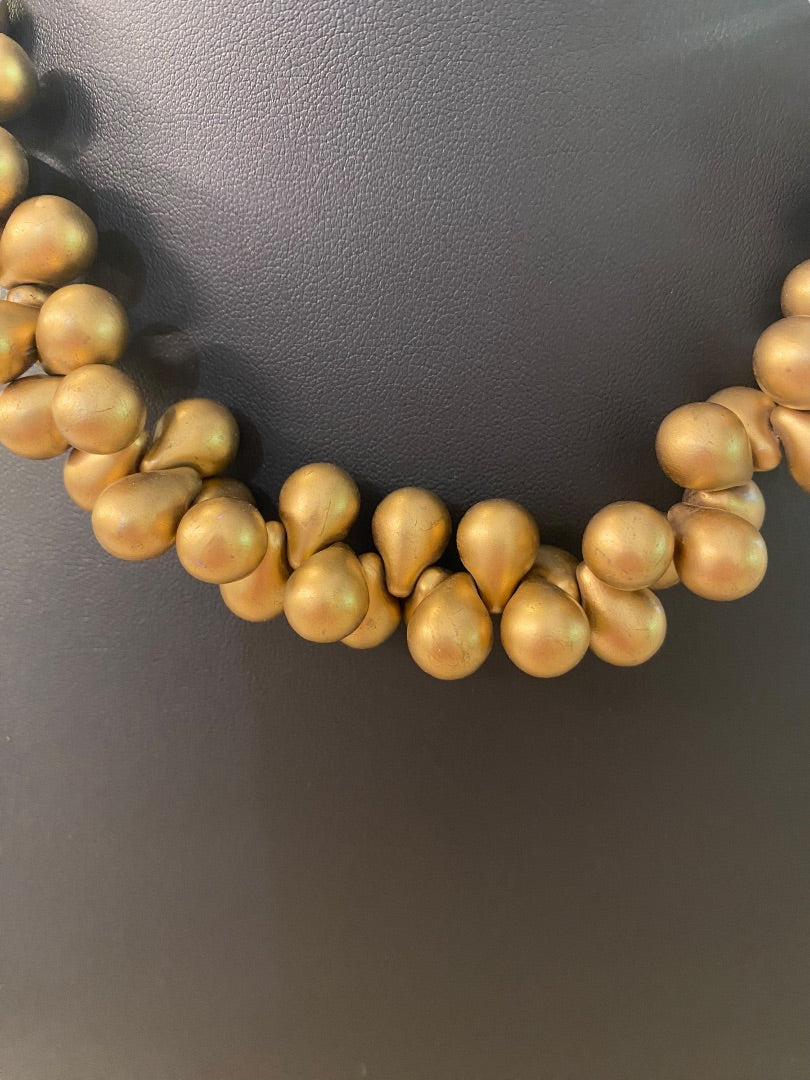 Goldtone Plastic Bead Chunky Statement Necklace 19" Lobster Clasp Retro