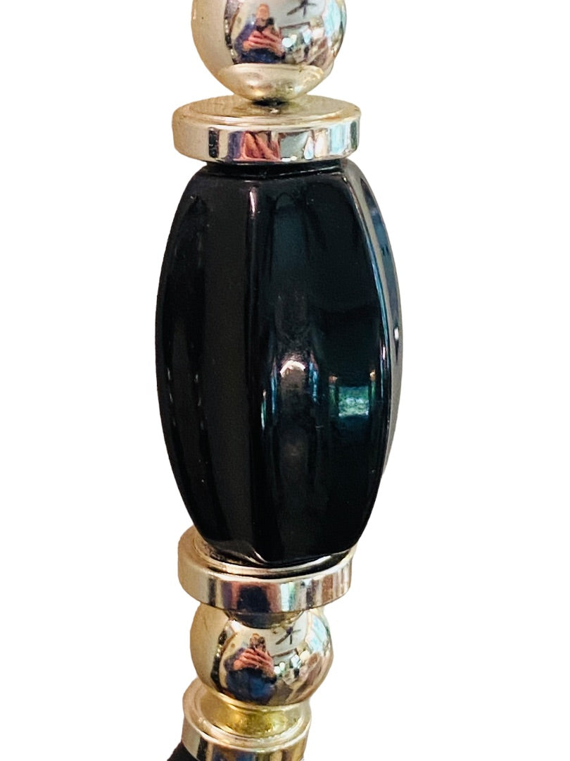 Chunky Black Graduated Bead Necklace Vintage 1990s Silvertone 35" Spring Clasp