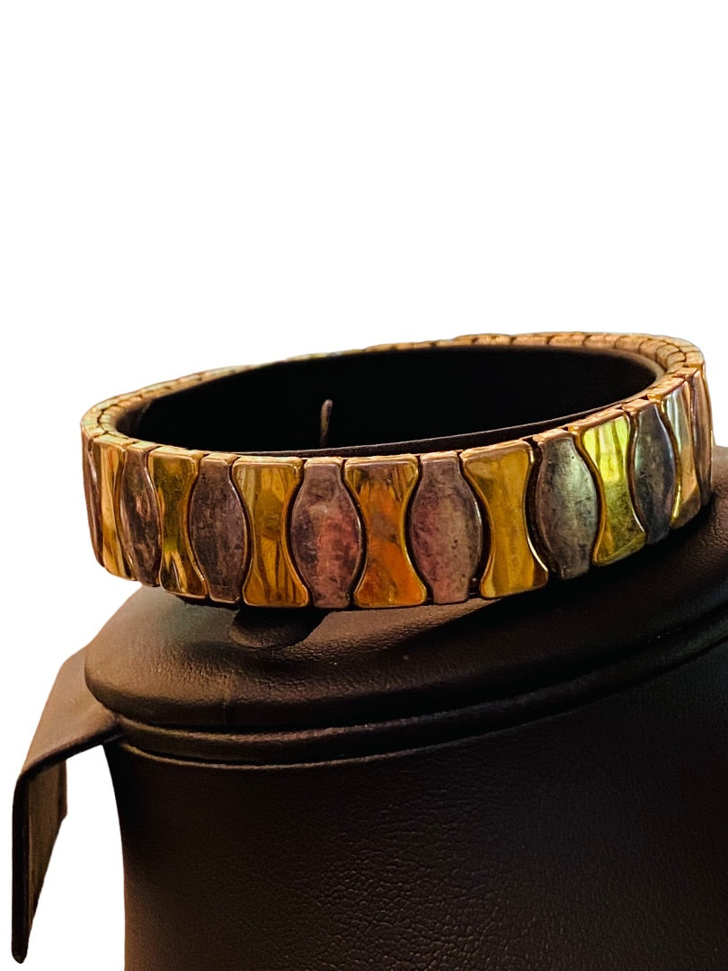 Silvertone Goldtone Stretch Bracelet Stainless Steel Oval Hourglass Design