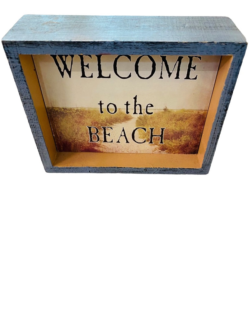 Tabletop Plaque Dual Sided Beachy "Welccome to the Beach" 5 x 4"