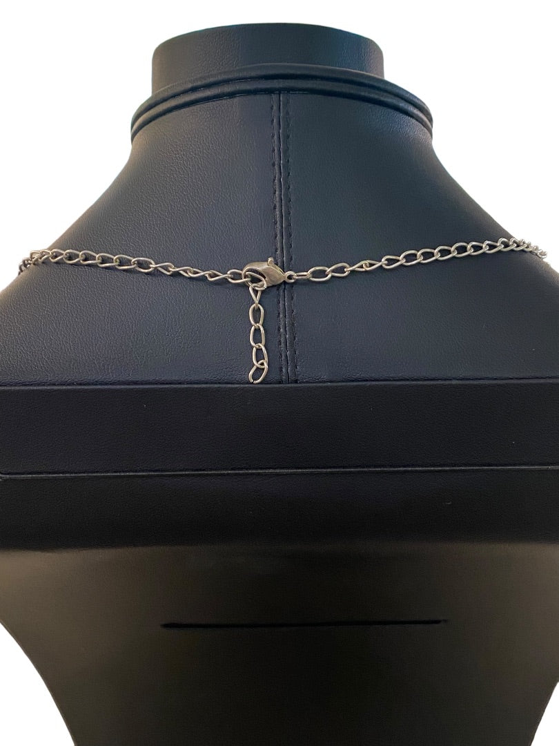 Rhinestone Formal Silvertone Necklace 21" Lobster Clasp 2" Drop