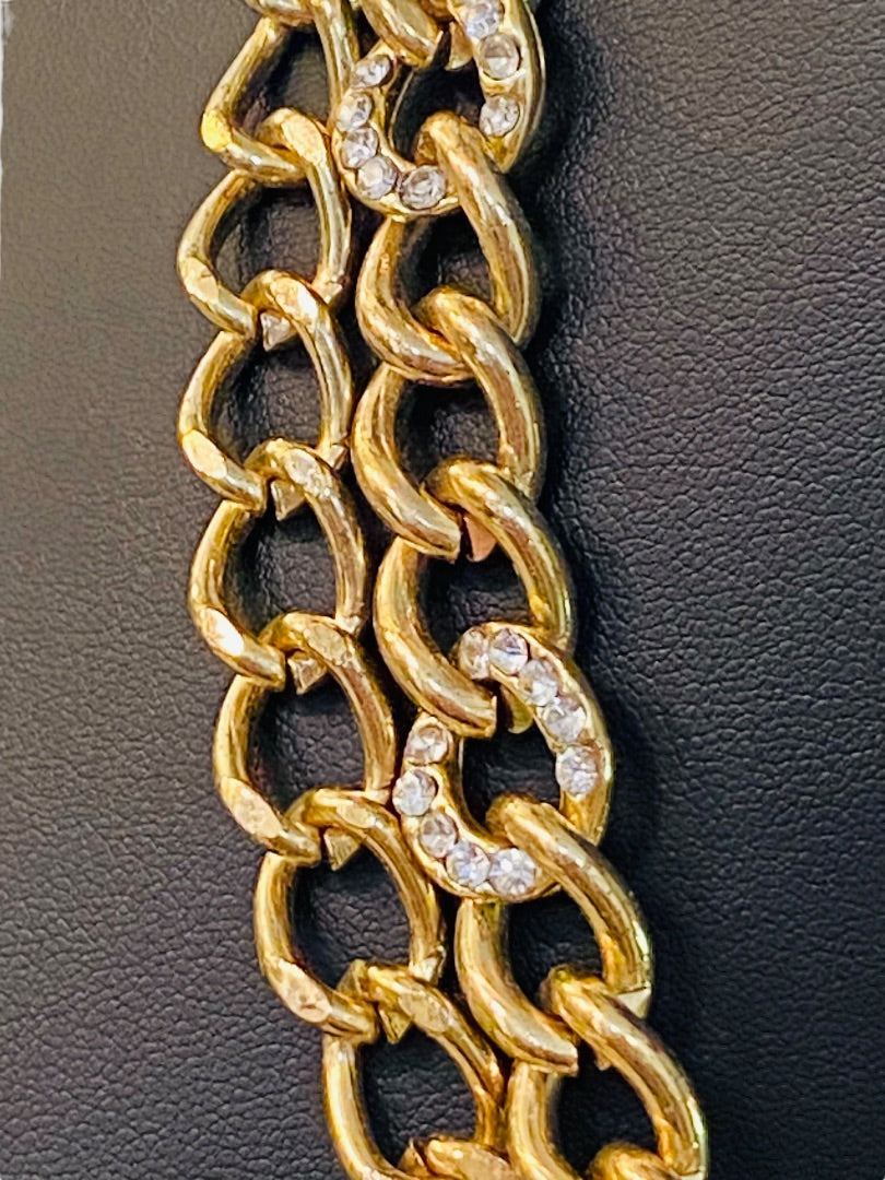 Goldtone Chunky Dual Strand Chain Necklace Lobster Clasp 17-20"