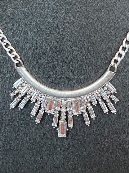 Silvertone Necklace 18"-21"Demilune Attached Pendant Lobster Clasp